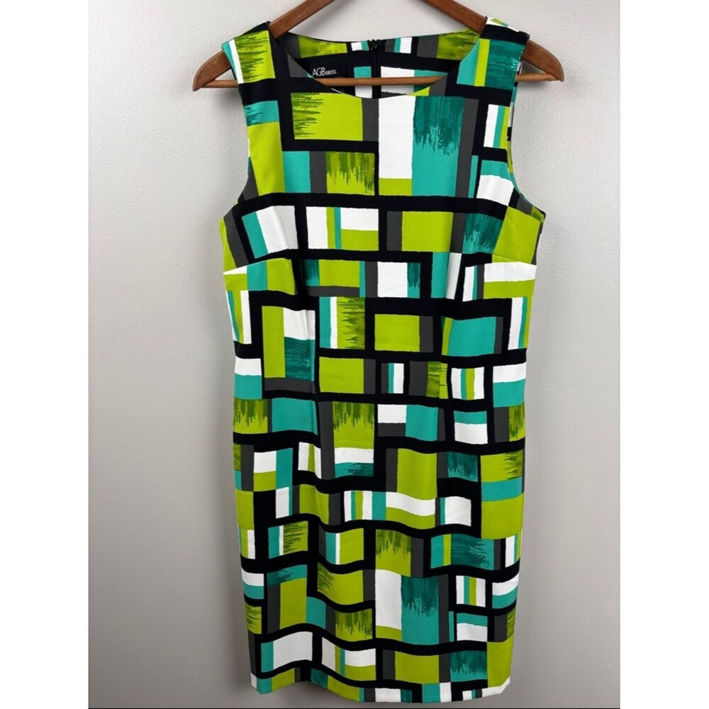 AGB dress size 10 Lime, Teal & White Geometric Sleeveless Sheath Classic